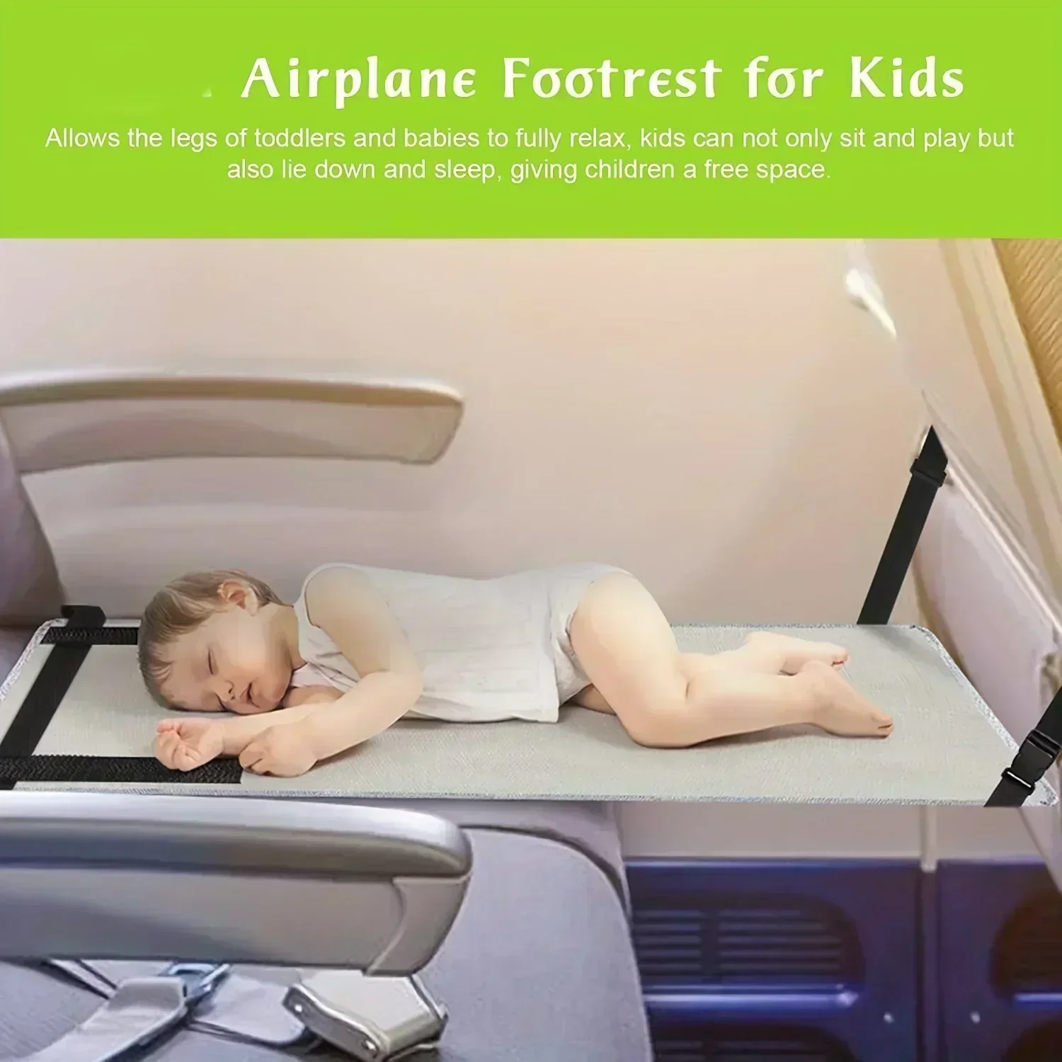 Almohadilla extensora de asiento de viaje para avión portátil para niños, cama de vuelo ajustable con almohadilla de extensión de asiento de tela Oxford, 1 Uds.