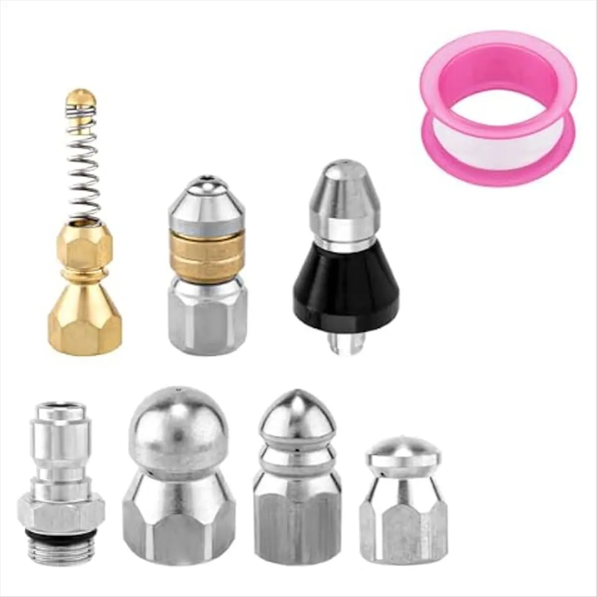 NOCM 8pcs Sewer Jetter Nozzle Kit ,Pressure Drain Hydro Jet Hose Head Tip for Pressure Washer Sewer Cleaning Tool