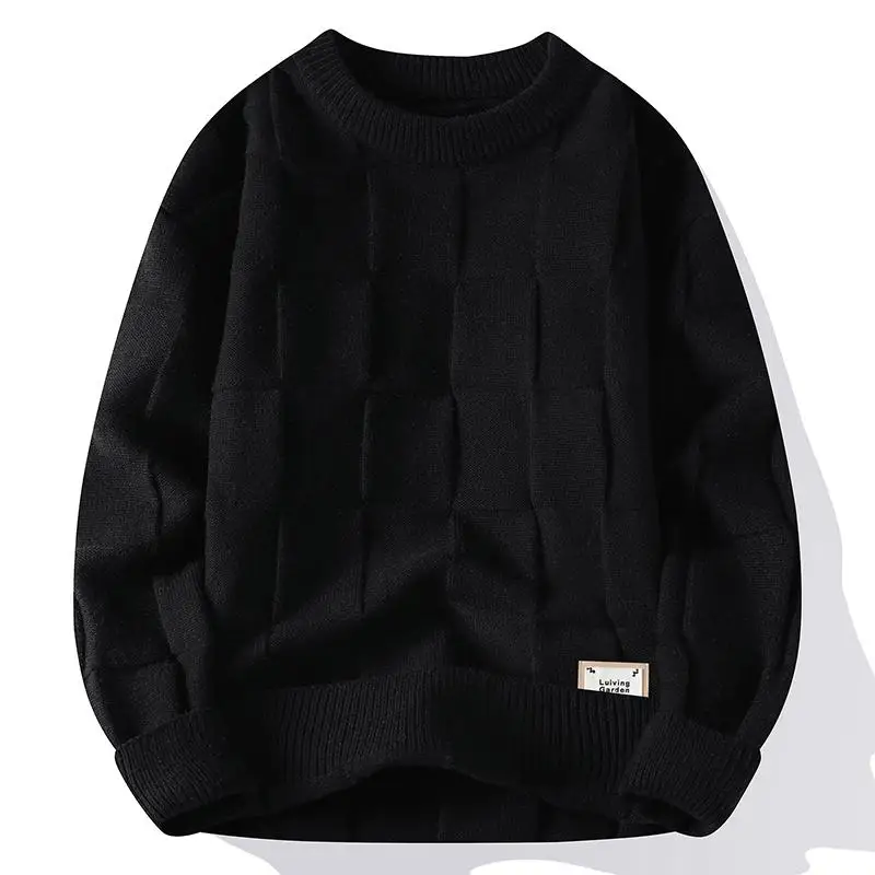 

Thiened Fce round Ne Вязаный свитер с зимним клетчатым базовым слоем, модная и удобная смесь хлопка Long Sve