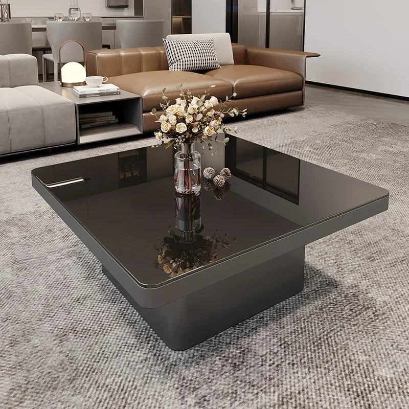 

Modern simple square minimalist rock slab coffee table living room household small apartment black small table light luxury high