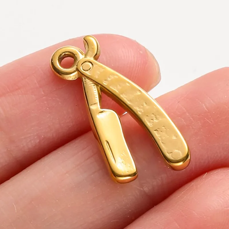 5 Stück verschiedene Werkzeuganhänger, Schwert, Schraubenschlüssel, Schere, goldfarben, Edelstahl-Anhänger für Schmuckherstellung, DIY-Taschen-Schlüsselanhänger – Detail 7