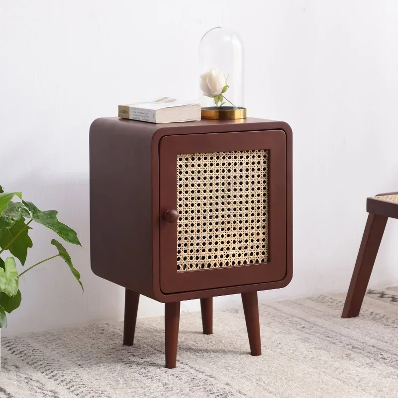 Móveis para casa minimalista moderno mesa de cabeceira natural rattan tecido noite mesa retro quarto armário armazenamento prático suporte