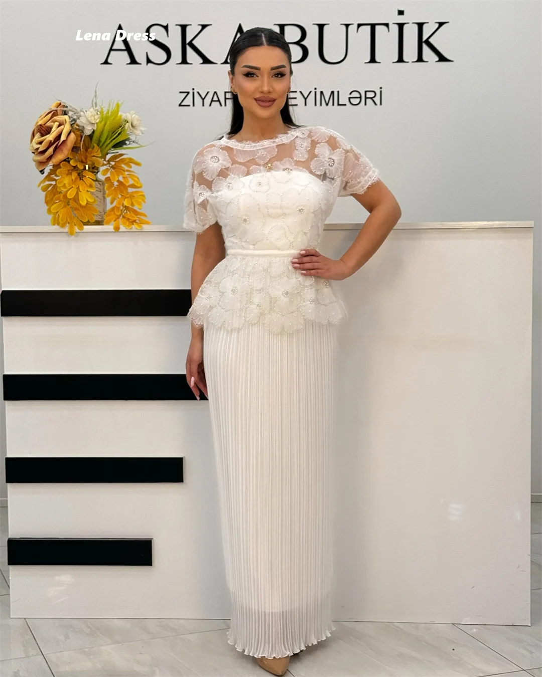 

Lena Round Collar Prom Dresses 2025 Luxury Dresses for Party Dresses Woman 2025 Custom Made Short Sleeve Flower Lace Mermaid