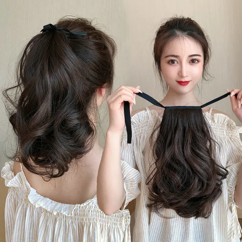 synthesize  wigs female ponytail imitation hair strap bunny ponytail short curly pear flower roll ladies wig braid low ponytail