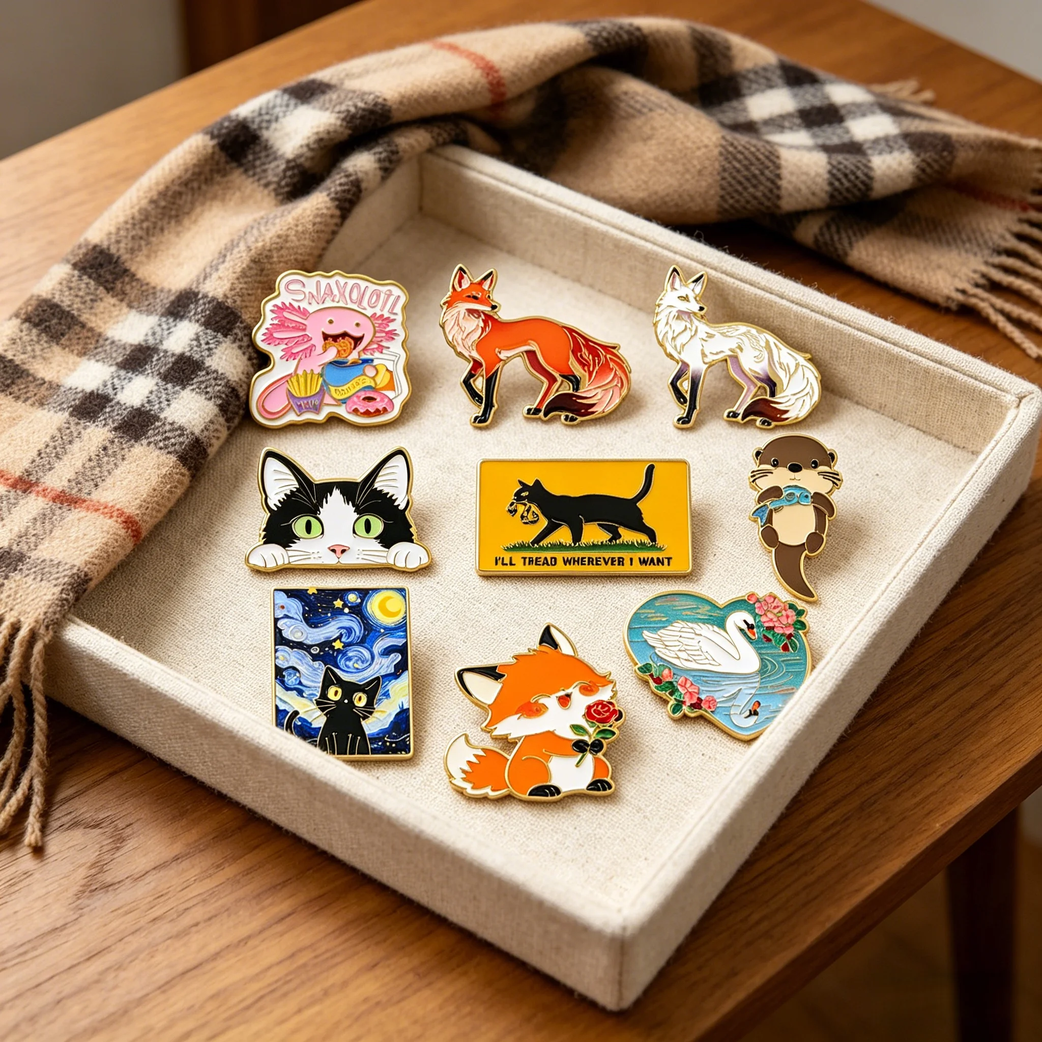 Cute Fox Black Cats Enamel Pins Animals Otter Swan Brooch Lapel Pin Badge on Backpack Clothing Accessories Fashion Jewelry Gifts