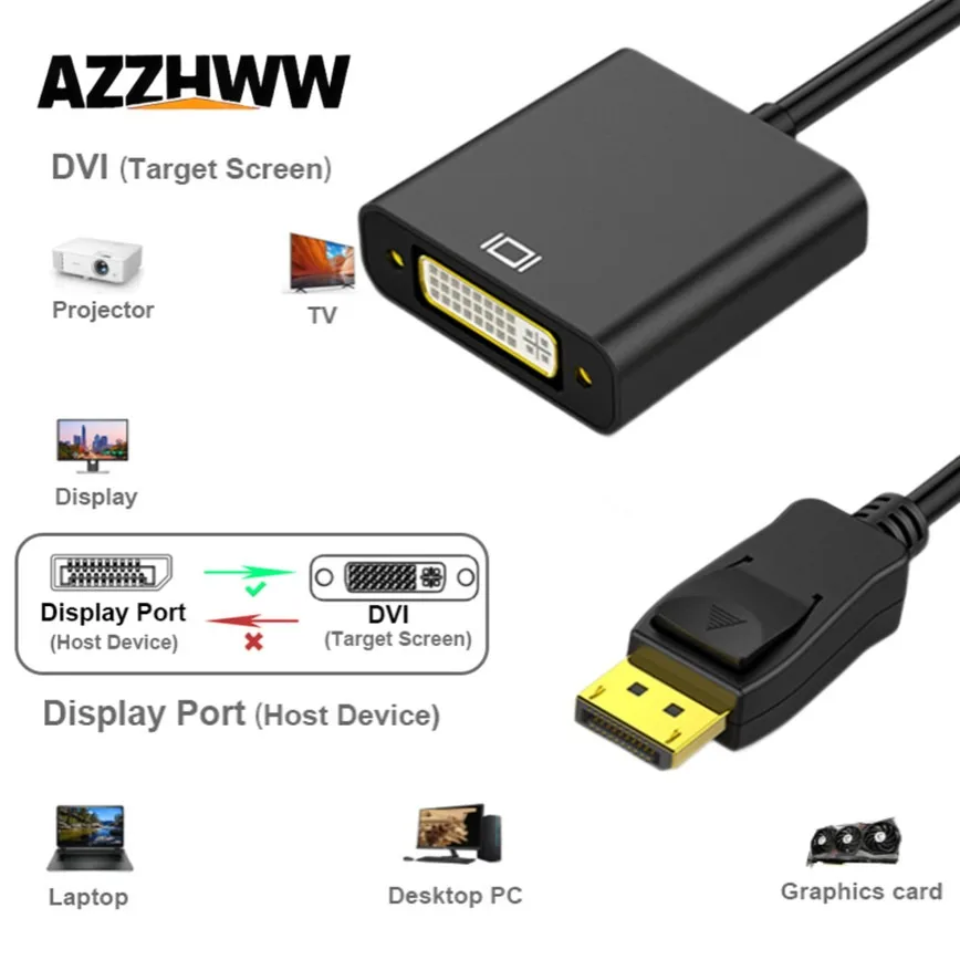 

DisplayPort to DVI Adapter HD 1080p DP to DVI Cable Male to Female Adapter for Lenovo Dell HP Laptop PC HDTV Monitor Projector