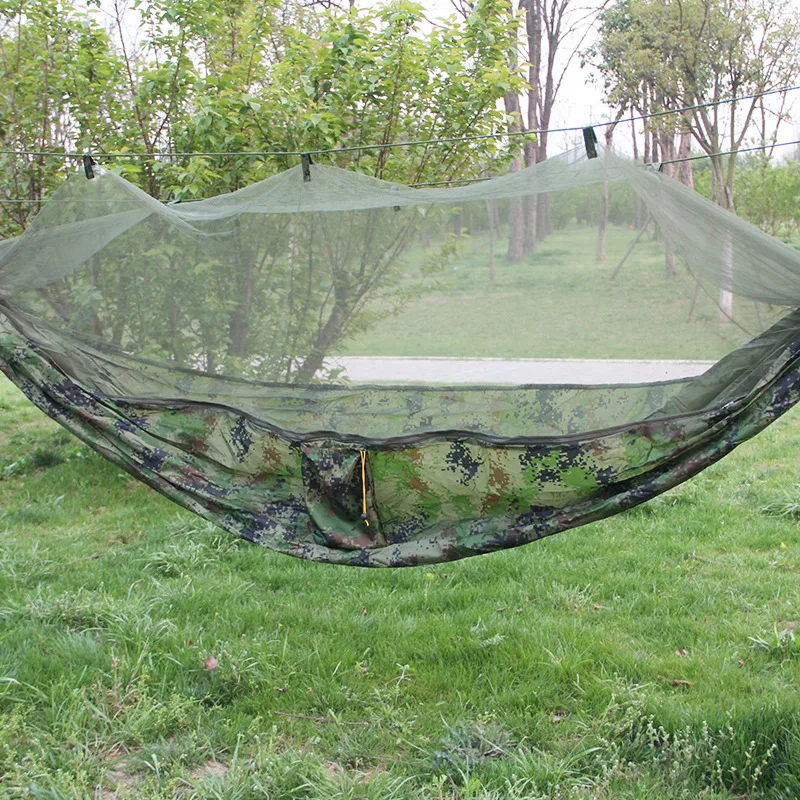 Camping Outdoor Canvas Hammock with Mosquito Net Anti-rollover Anti-mosquito Parachute Cloth Hammock