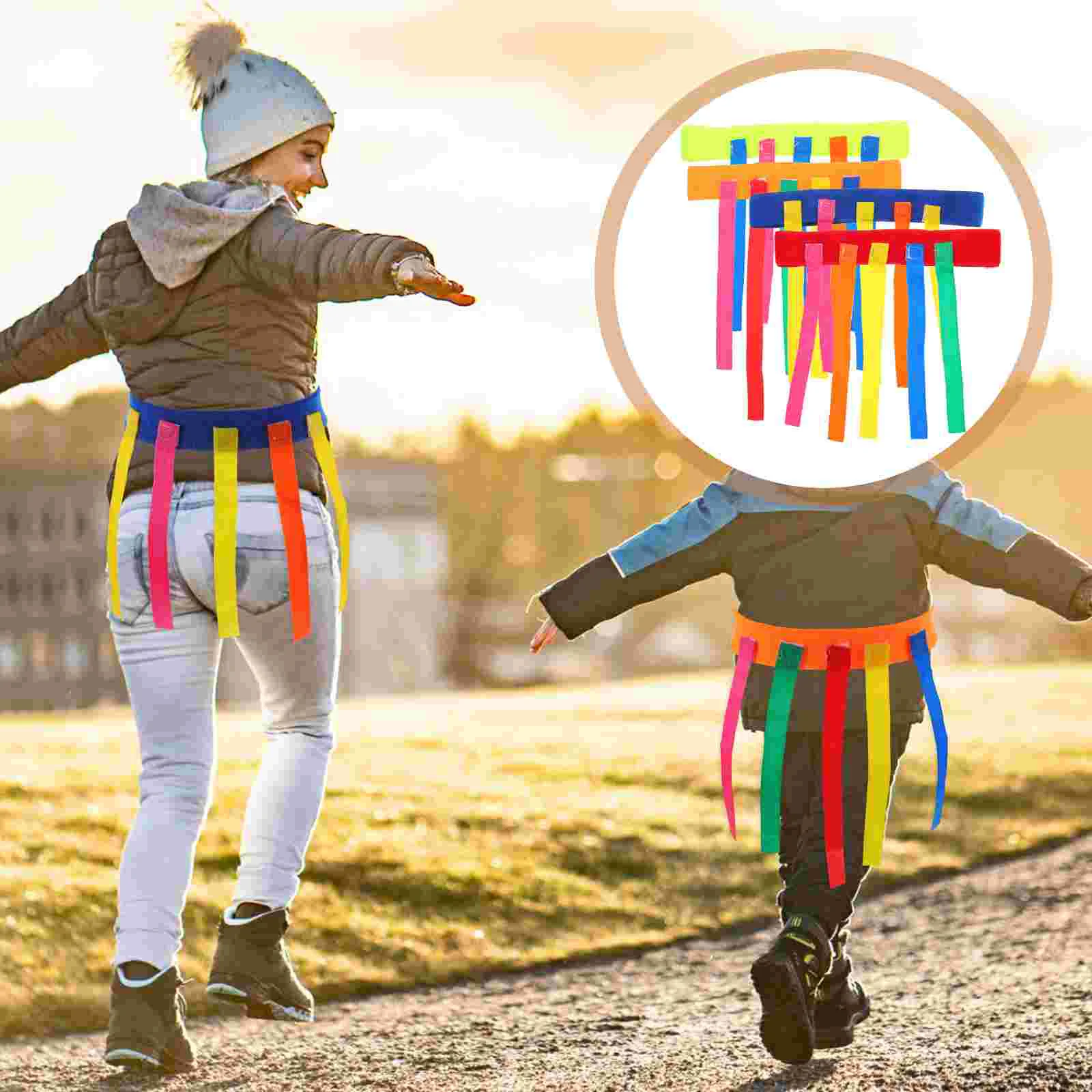 

4pcs Tail Catch Toy Belts Kid Game Belts Training Game Props for Girl Boy (Blue Red Orange Green) Toy Tail Catch