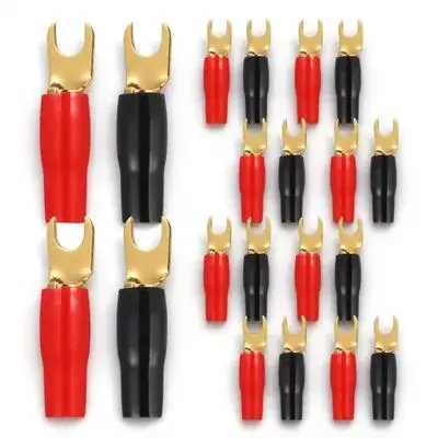 

10 Pairs 8Ga Speaker Wire Connectors Crimp Terminal Fork Spades Gold Plated Copper Cable Red Black Boots Spade