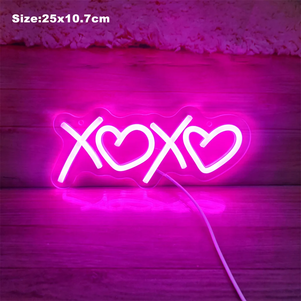 Imagem -02 - Sinal de Luz de Néon Usb Operado Luzes Noturnas Led Xoxo Sinal de Néon Decorativo para Quarto Parede Festa Bar Quarto