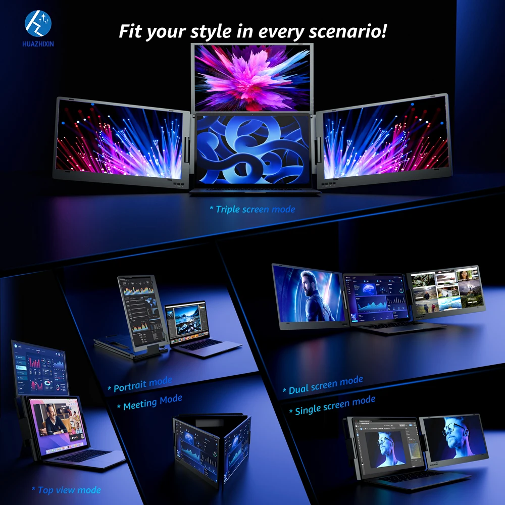 

14-inch Triple Screen Compatible with Laptops Via a Single Cable Portable Laptop Monitor 4-screen Display Extender