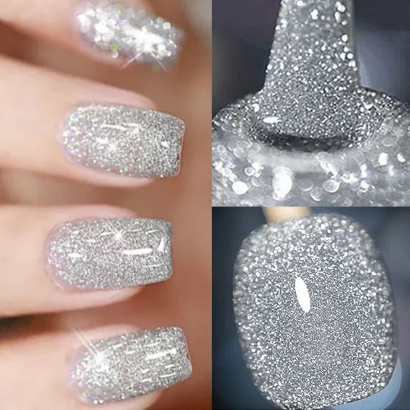 Zilver Roze Glitter Nagellak Natuurlijke Semi-Permanente Vernis Basisgel Top Coat Doorweekt Uv Led Mousserende Nagels Art Polish Gels