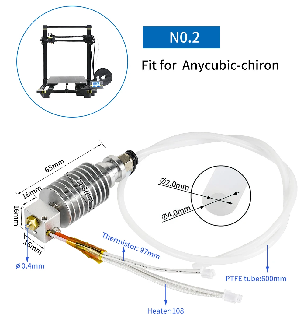 3D Drucker Hotend Für Anycubic Vyper Chiron 24V 40W Heizung Mit Hotend Kühlkörper 3D Druck Teile J kopf Extruder 0,4mm Düse – Detail 6