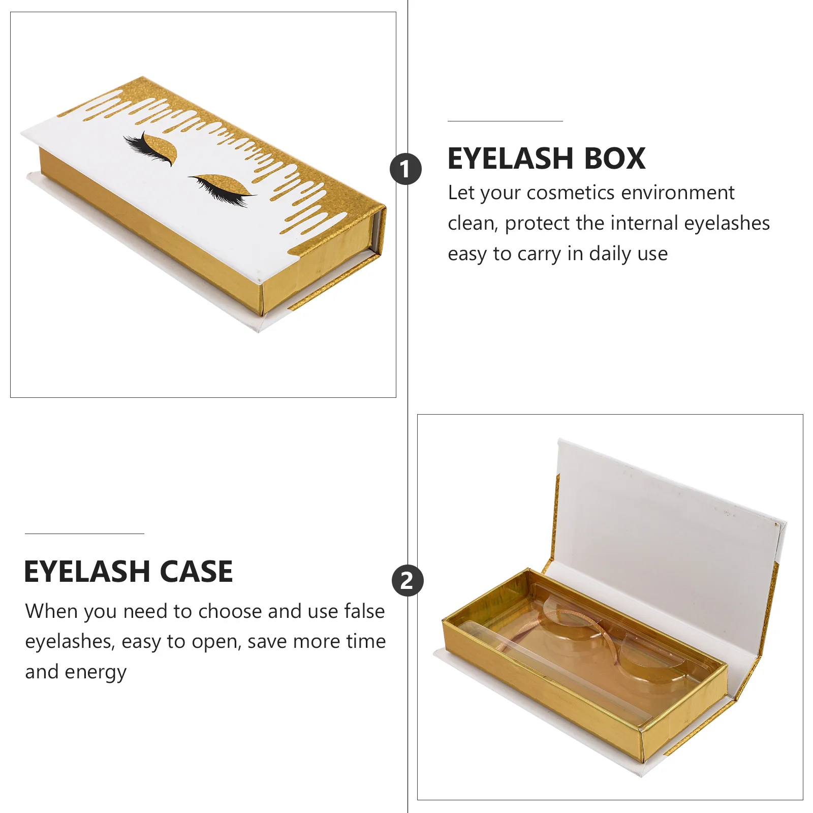 2-teiliges Etui für gefälschte Wimpern, leere Boxen, Organizer, falsche Verpackung, Aufbewahrungsstreifen-Halter