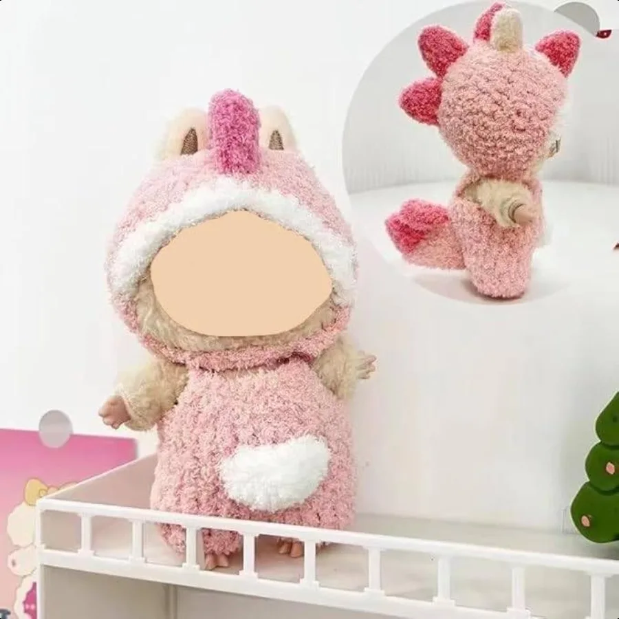 17cm Doll Clothes Outfit Compatible with Labubu Dolls No Doll Included Fashion Accories for Collectors Pink Dinosaur