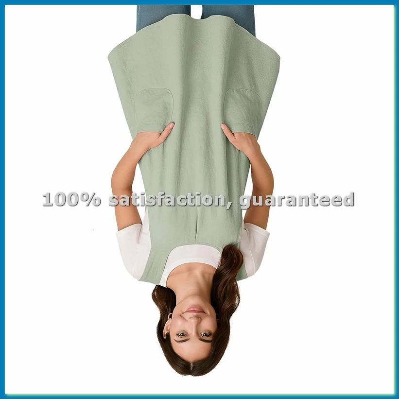 Apron with Pocket Cotton Linen, Japanese Back Apron for Gardening Painting Green-ABLL