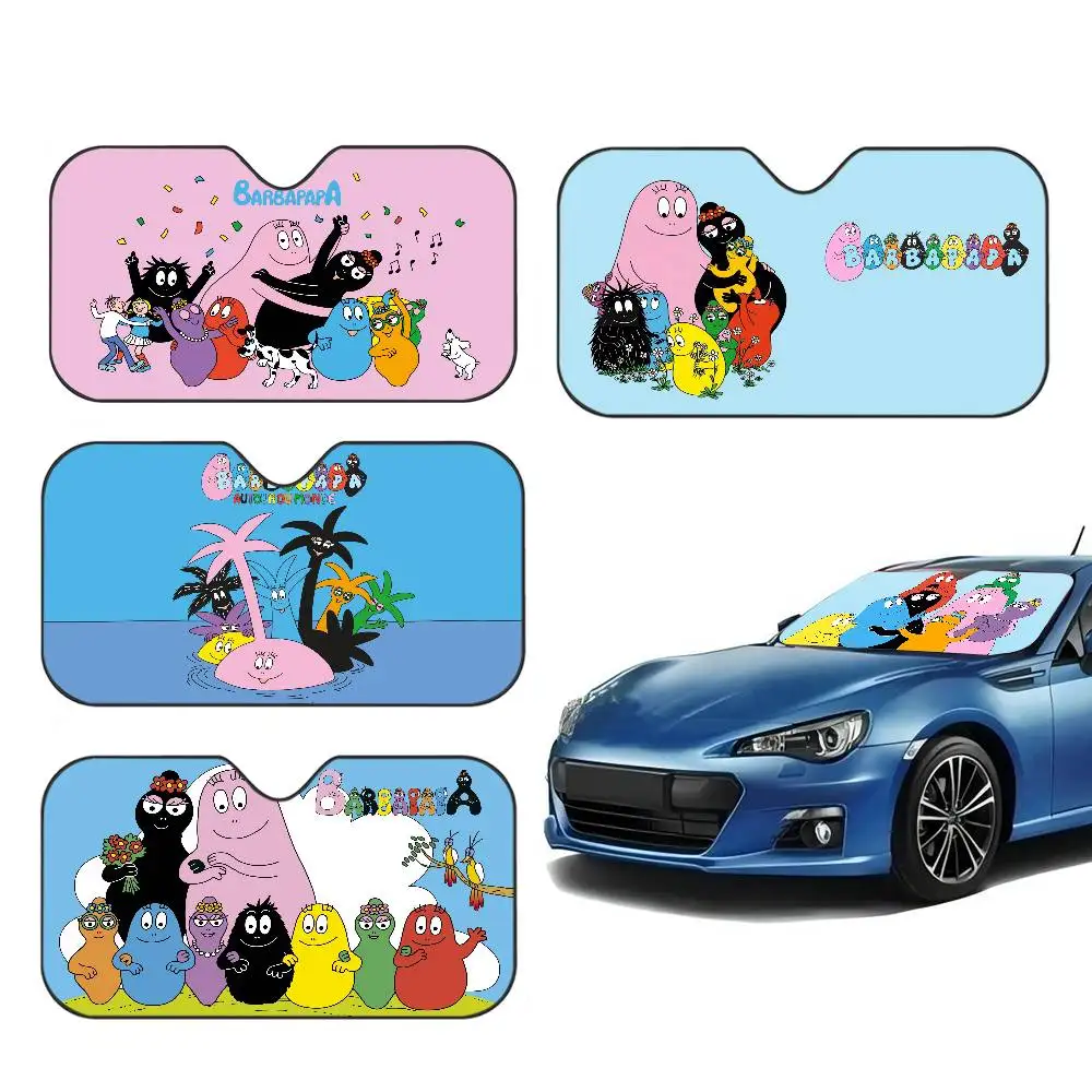 Cute Cartoon Les Barbapapa Windshield Sunshade Anime Cute Car Front Windshield 70x130cm Sun Visor Heat Reflector