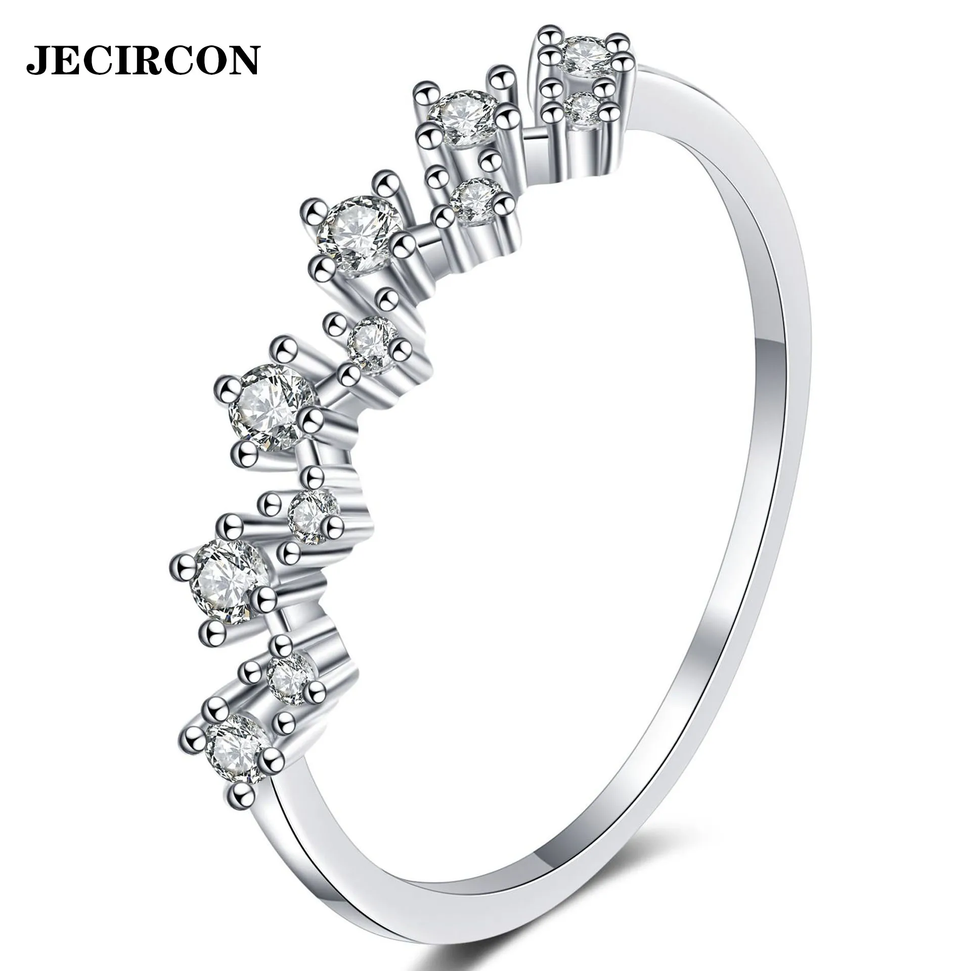 

JECIRCON 925 Sterling Silver Ring for Women Trend Wavy Row Diamond Moissanite Tail Ring Daily Wear Jewelry Factory Direct Supply