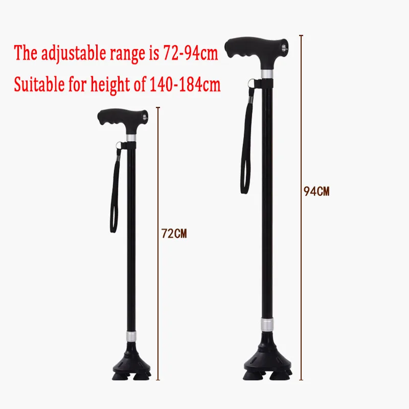 Non-slip Walking Sticks For The Elderly Retractable Aluminum Alloy Multifunctional Cane With Led Light Old Men Crutch