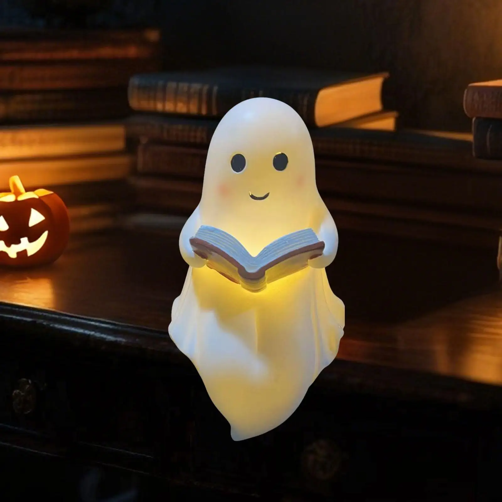 Lampu Buku Bacaan Hantu, Dekorasi Halloween Lampu Malam Unik Patung Hantu Dekoratif untuk Rak Buku Kamar Tidur Dapur