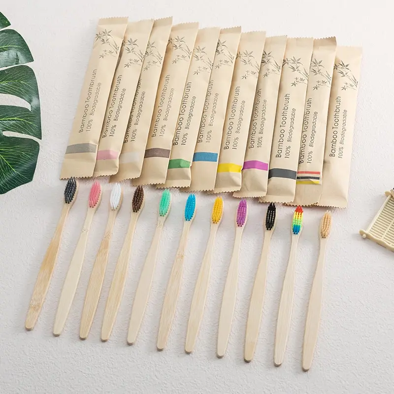 10 soft bamboo toothbrushes Home adult cross-border bamboo toothbrushes Hotel B&B boxed bamboo toothbrushes can be labeled.