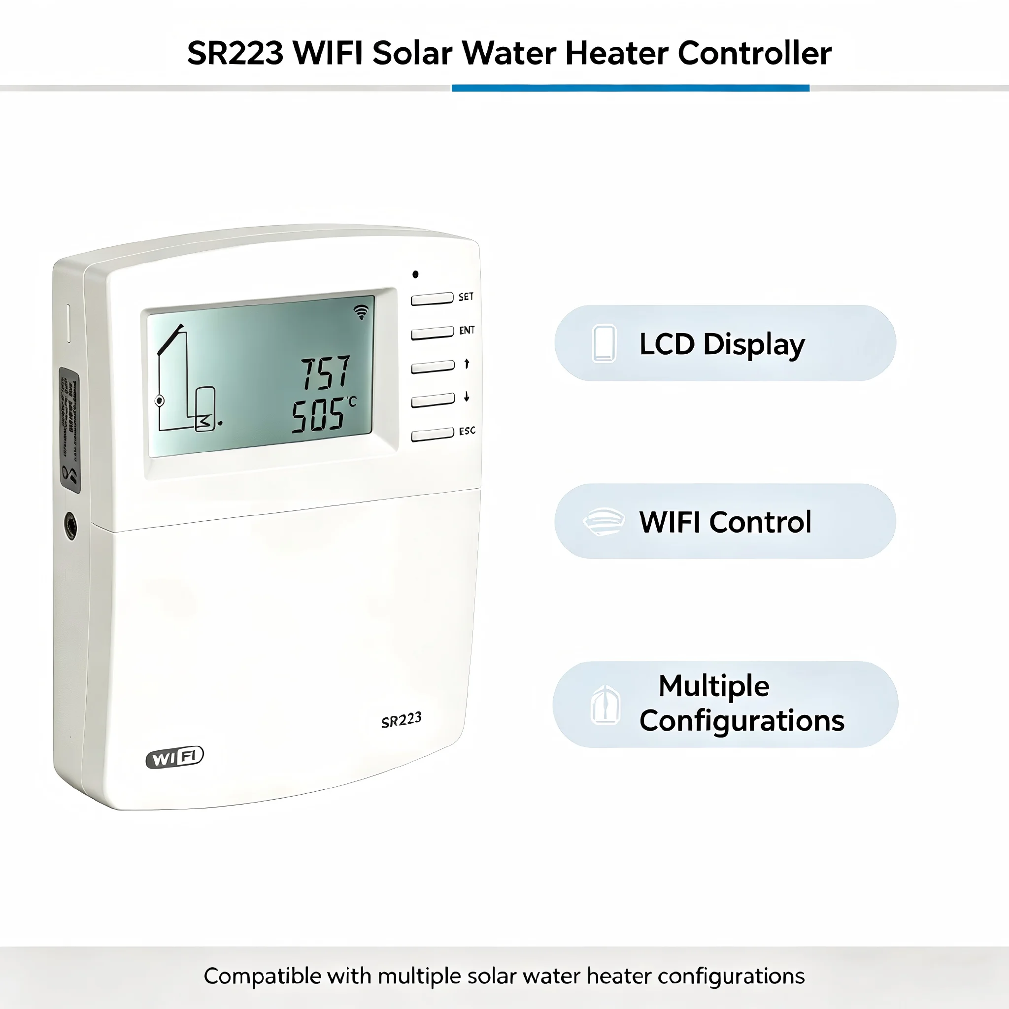 SR223 Solar Water Heater Controller Mobile APP Control 485 Communication Interfaceat for 7 Optional Solar Water Heating Systems