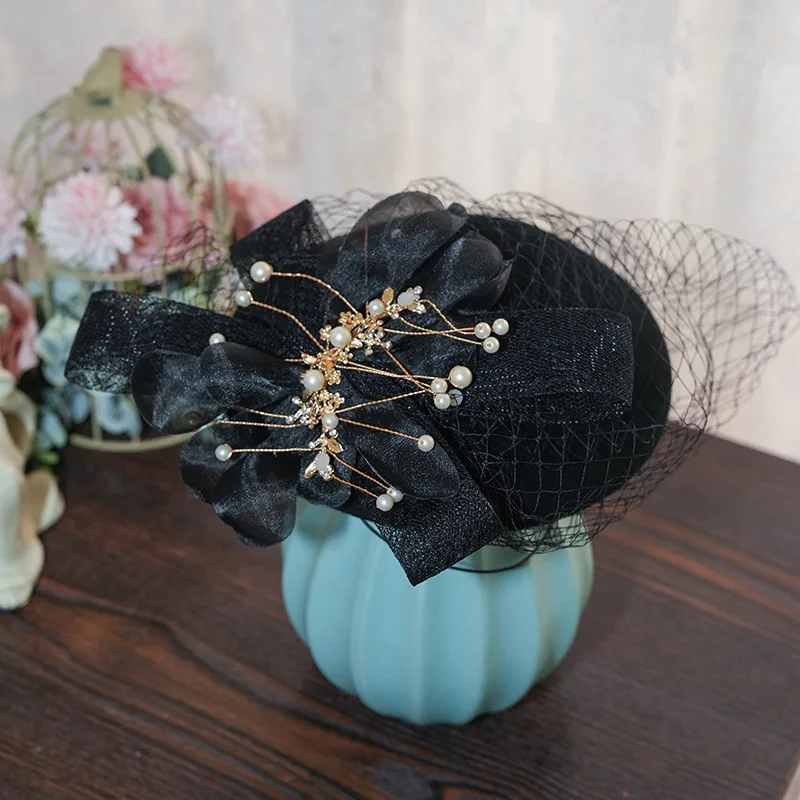 

2025 Pure Wool Fedora Hat Headwear Ivory Red Black Wool Fascinators Hairpin with Face Veil Fairy Autumn Spring Mini Wedding Hat