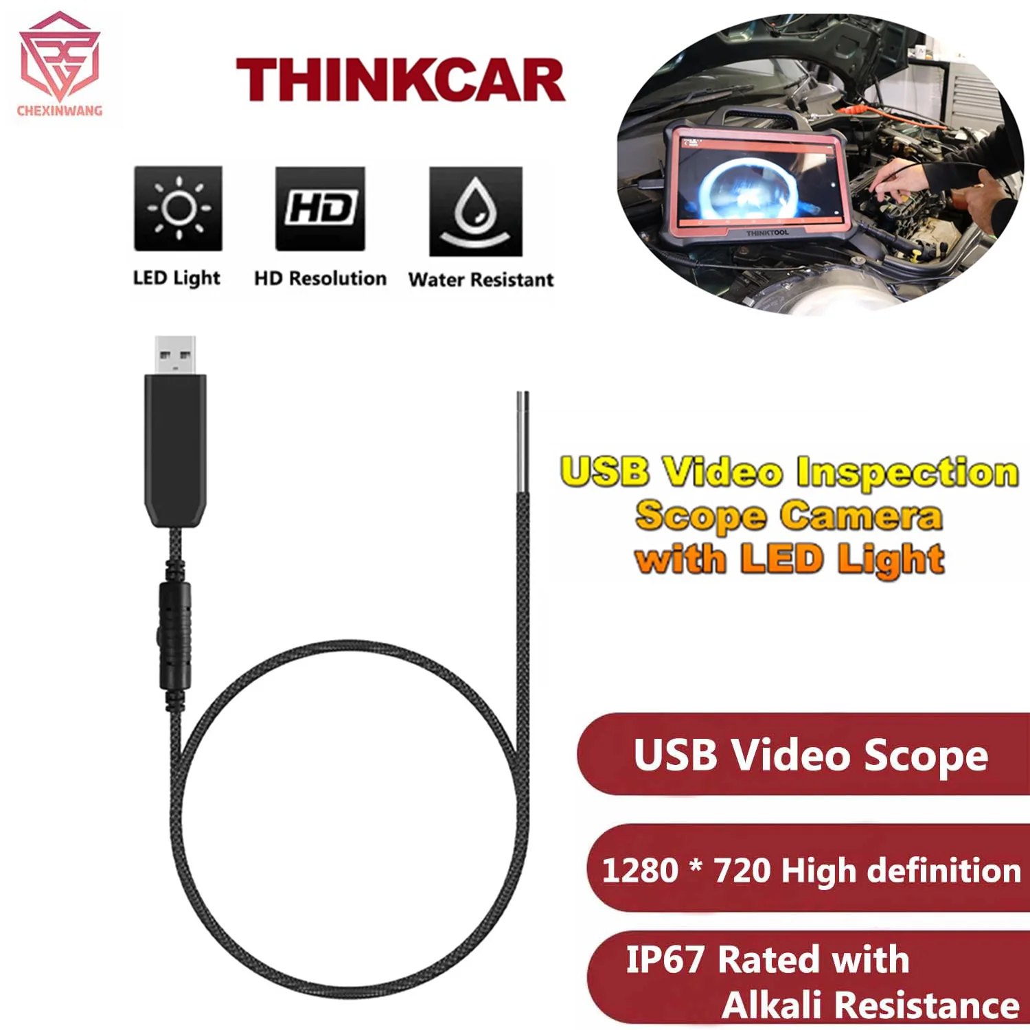 

THINKCAR THINKTOOL Endoscope USB Video Inspection Scope Camera with LED Light for Automotive Diagnostic Equipment 60 inch