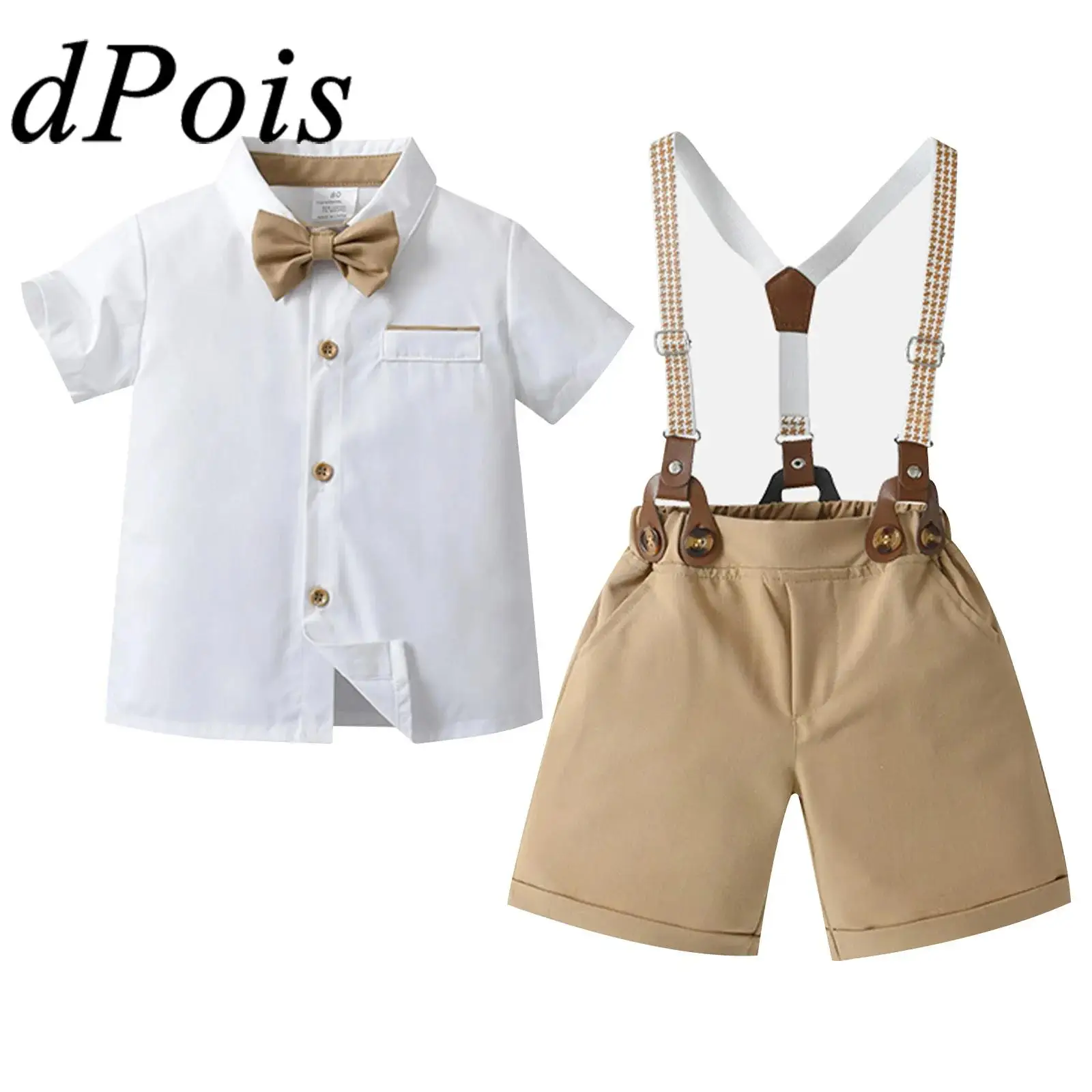 

Baby Boys Clothes Sets Summer Gentleman Suit Short Sleeve Shirt + Suspender Shorts for School Uniforms Party Outfits