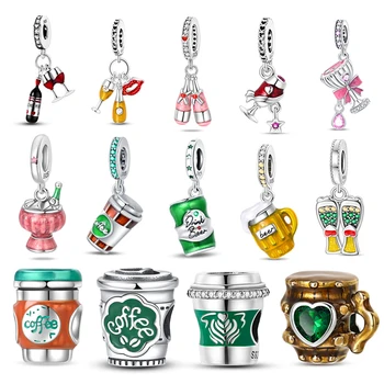 Wine Glass & Coffee Cup Charms Beads 925 Silver Fits Original 3mm Bracelet Beads Women DIY Fashion Jewelry Gifts 2024 New in