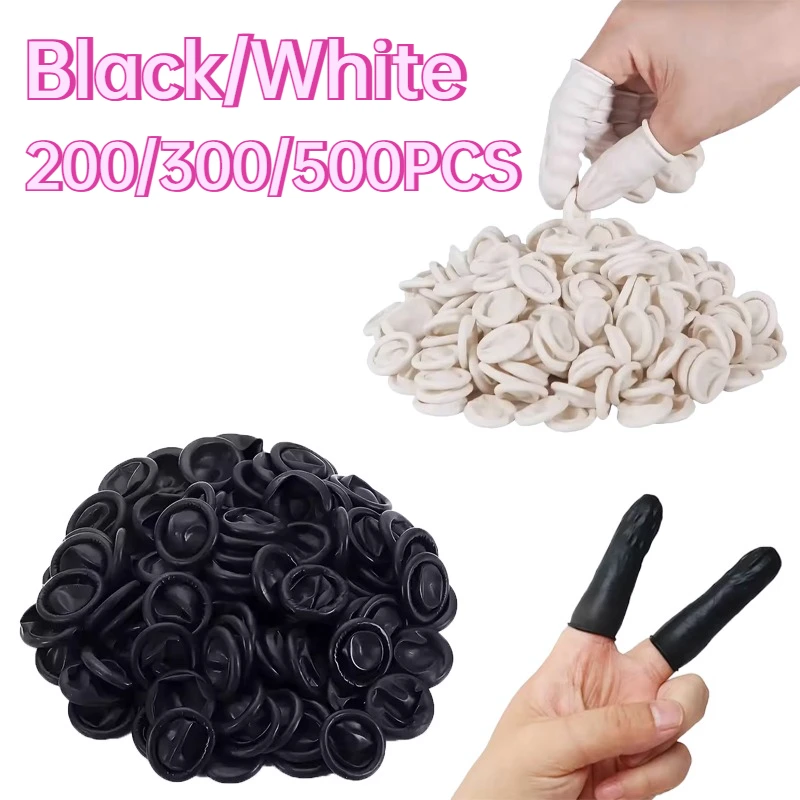 200/300/500 قطعة أسود/أبيض المتاح غطاء للأصابع مكافحة زلة اللاتكس غطاء للأصابع التنظيف المنزلي الجمال تصفيف الشعر الوشم أداة