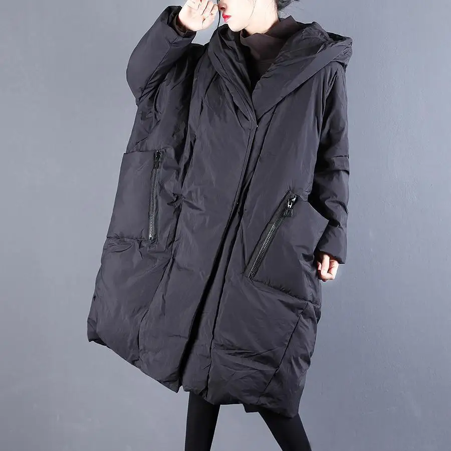 

Warmth Brand Women's Winter Coat Long Over-Knee Hooded Cotton Jaet Versatile Mid-Length Korean Sle Commute Pure Color