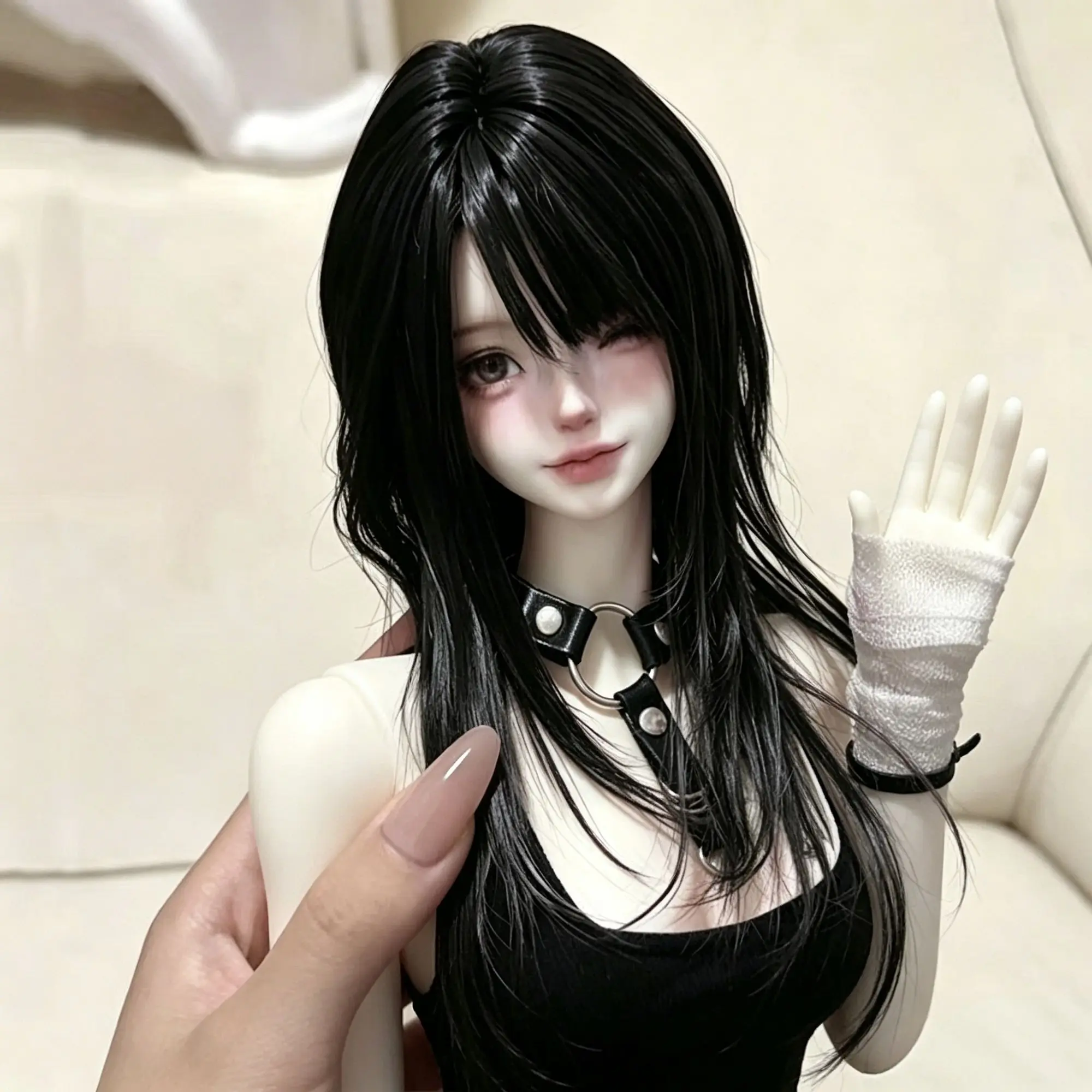New Black Full Bang Long Straight Wig for Applicable to 1/3 1/4 1/6 BJD Doll Wig Soft High Temp Silk Unstyled Raw Hair No doll