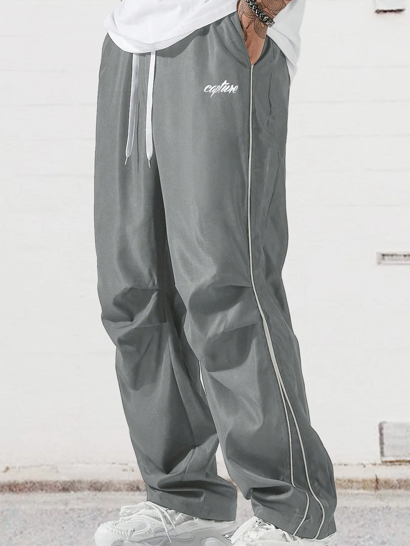 Amerikanische Freizeithose mit Seitenstreifen und Buchstaben-Stickerei, Weites Bein, Sommerliche Lose Fallende Sporthose für Herren
