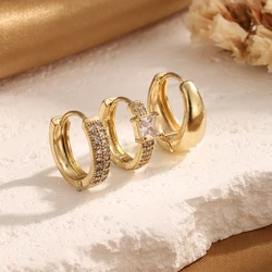 Uilz 3PCS Gold Color Hoop Earrings Set Trendy Copper Inlaid Zircon Chunky Open Earrings For Women Jewelry Gifts