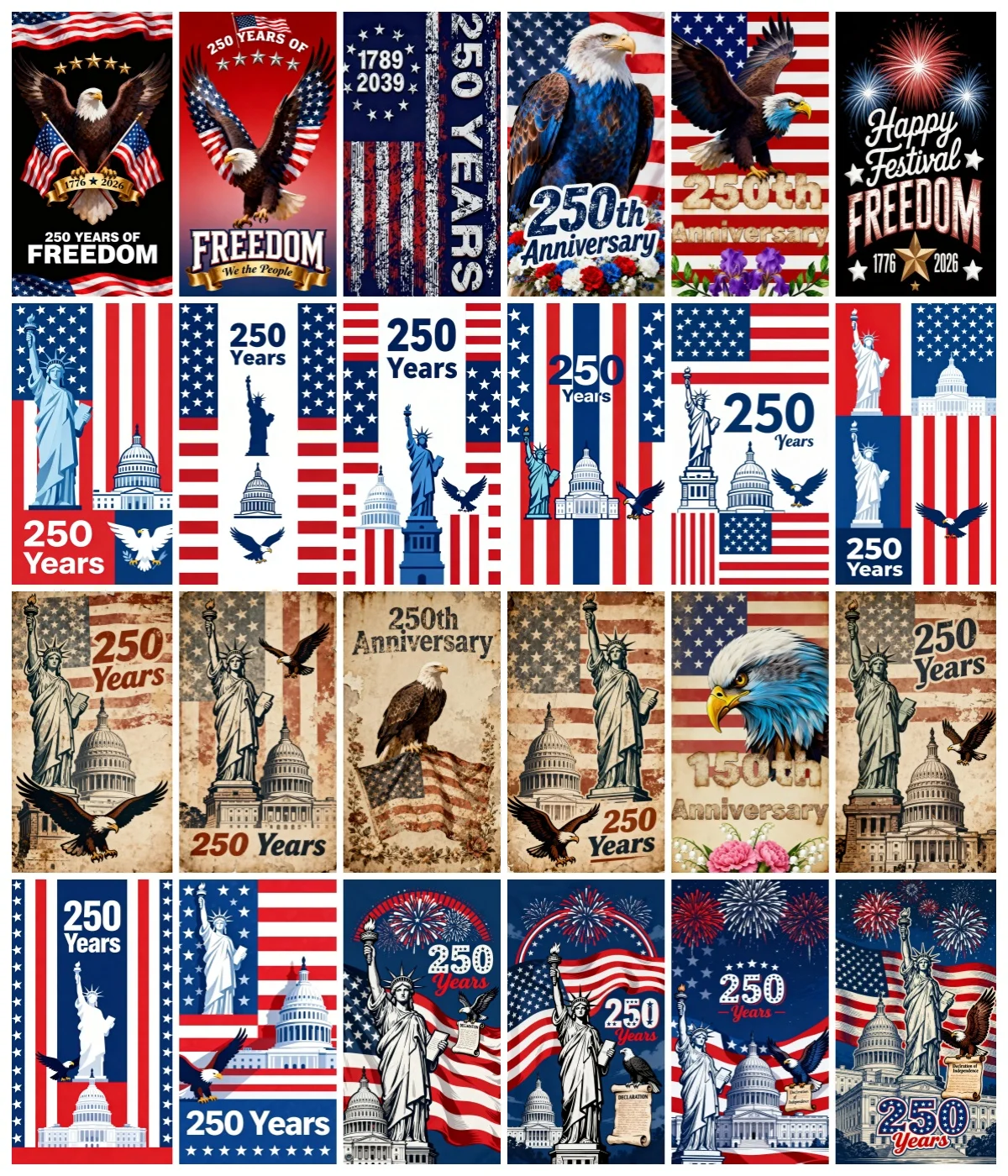 

3D USA 250th Anniversary Door Sticker Bald Eagle Statue of Liberty American Flag Removable Self Adhesive Wallpaper Home Decor