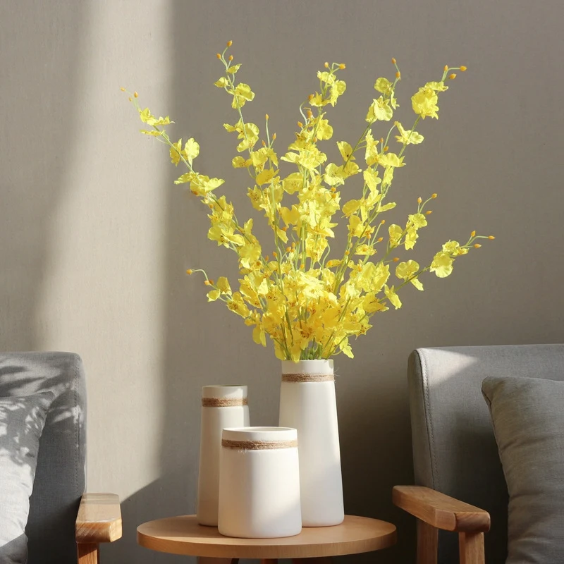 Simple Modern Living Room Home Furnishing Creative Ornaments White Vasejute Rope Ceramic Art Flower Vase