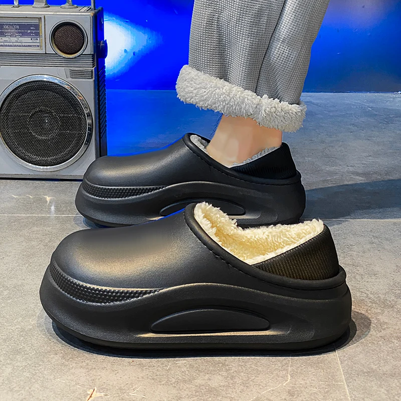 

Unisex Shock Absorb Winter Cotton Slides Thick Warm Plush Fuzzy Interior Lightweight Wear Resistant Flat Bottom Simple Slip