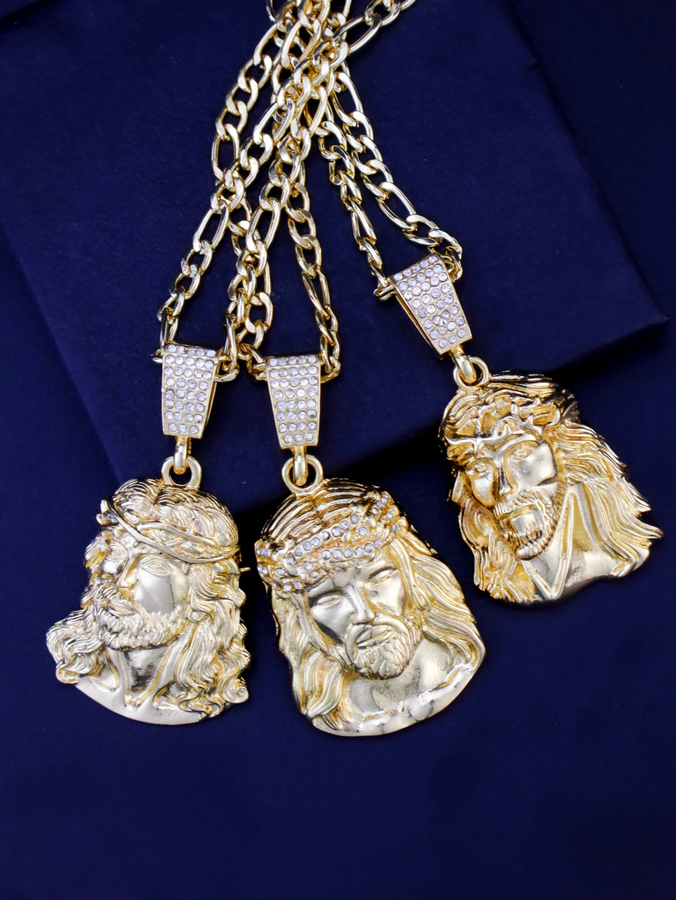 Hip Hop Punk Style God Jesus Head Deluxe Gold Plated Pendant Collar Necklace Figaro Chain Men Women Jewellery