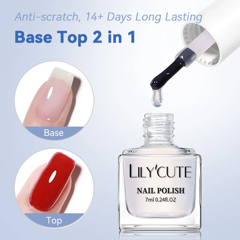 LILYCUTE 7 ml 2 in 1 Base Top Nagellak Op waterbasis Helder Luchtdroog Geen behoefte aan genezen Nagelverzorging Langdurige DIY Nail Art Vernis
