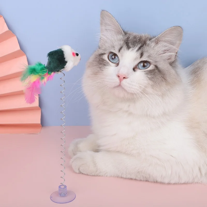 Frühling Katze Spielzeug Interaktive Saugnapf mit Frühling Maus Feder Haustier Spielzeug Zufällige Farbe Katze Zubehör