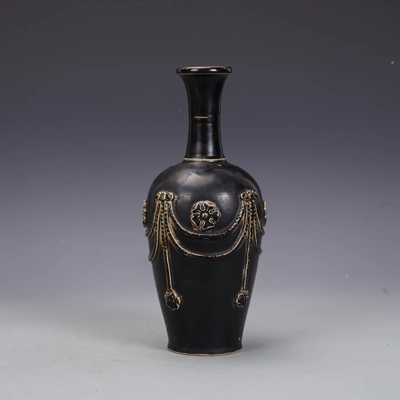 Song-Dynastie-Porzellan-Keramikvase, rustikale schwarze Flasche, orientalisches asiatisches Dekor, Porzellan-Kollektion, antikes altes Display