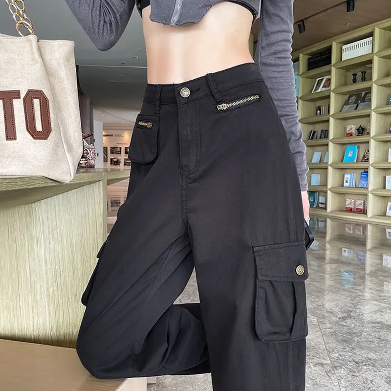 Harajuku Vintage 90s Aesthetic Low Waist Trousers Wide Leg Baggy Jeans Y2k Pockets Cargo Pants For Women Straight Oversize Pants