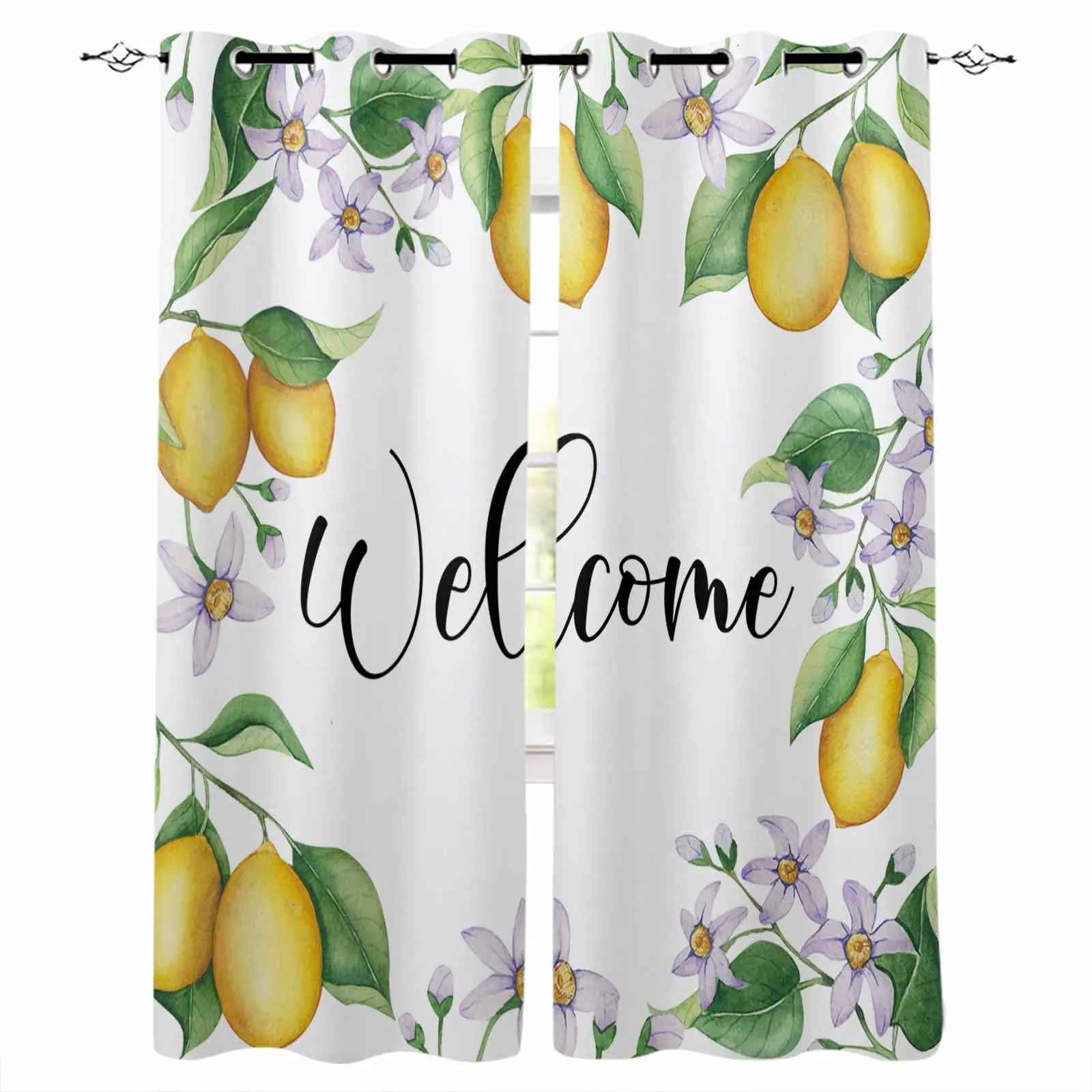 

Lemon Watercolor Country Style Curtains for Living Room Window Decoration Curtains in Home Kitchen Luxury Bedroom Drapes