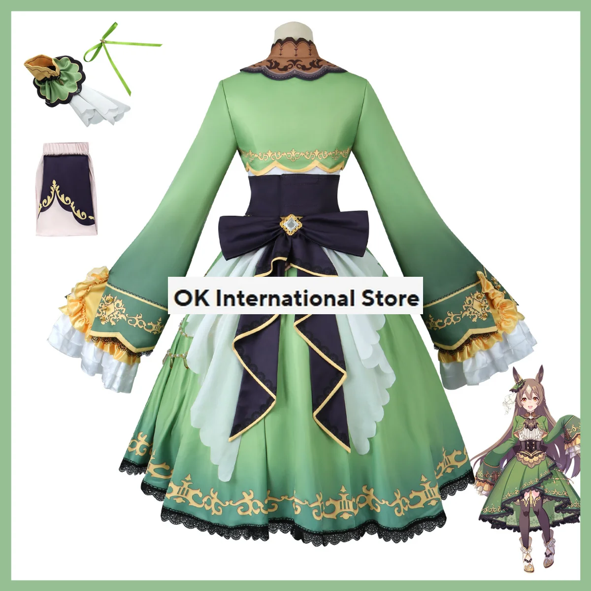 Anime Game Umamusporcelain: azole Derby Satono Diamond Cosplay Costume, perruque verte, robe de princesse Lolita, femme Kawaii, carnaval trempé