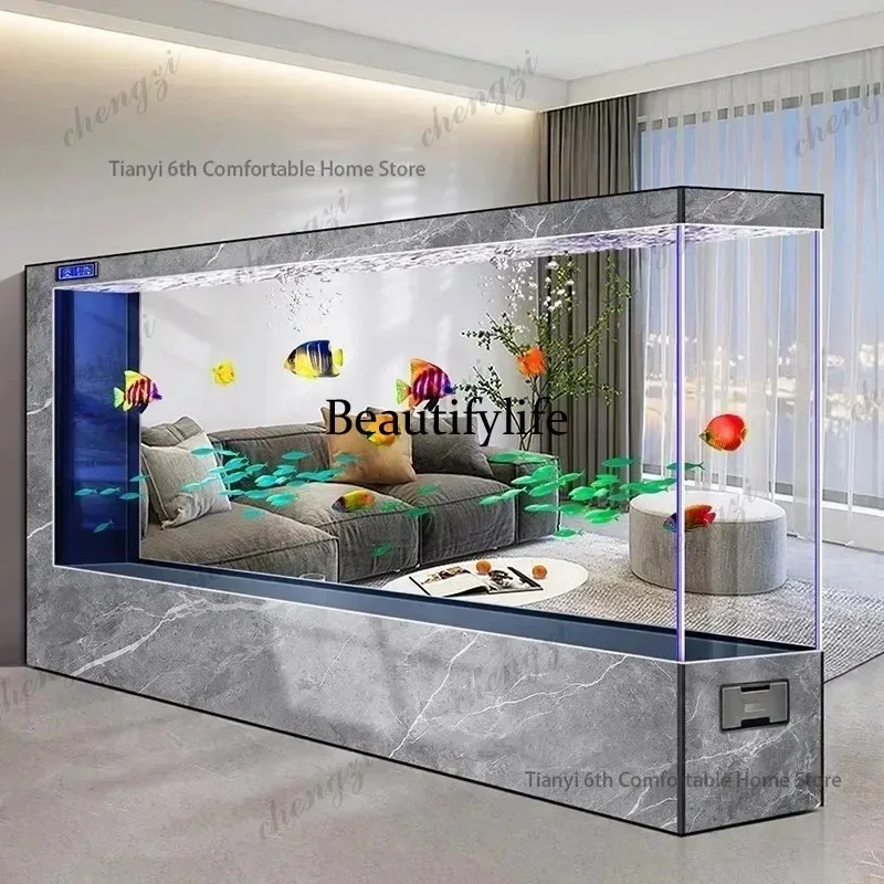 HR Super Large Transparent Luxury Aquariums Appreciate Originality Design Long Floor-to-ceiling Fishbowl Pet Products