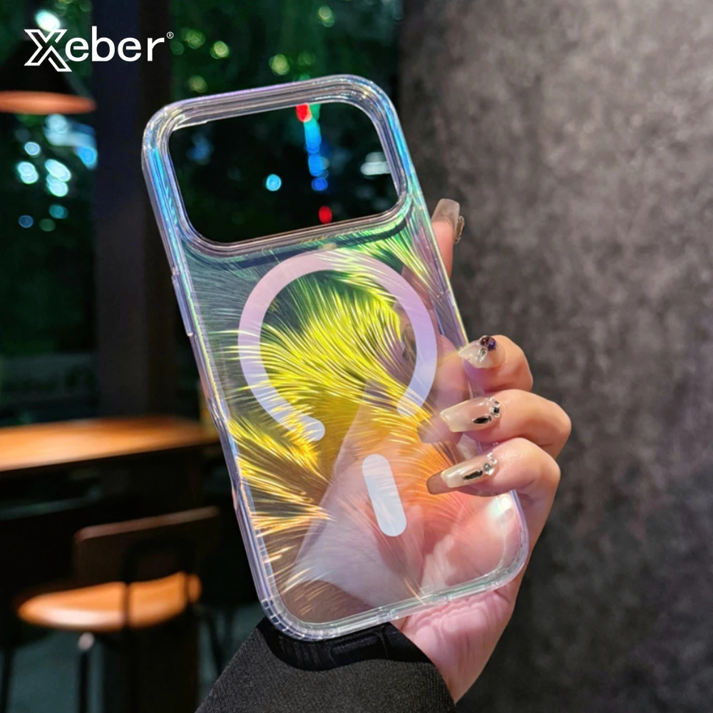 Laser Gradient Feder Magnetische Hülle für iPhone 17 16 15 14 13 12 Pro Max Plus Air für MagSafe Kabelloses Laden Stoßfeste Abdeckung