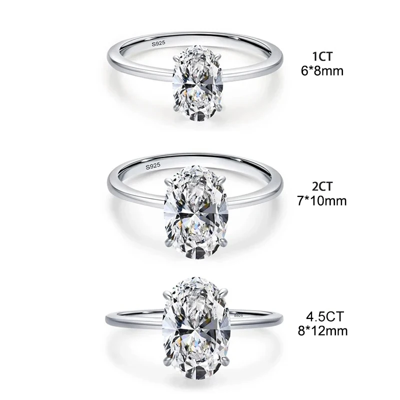 GRA 1-3CT 925 Sterling Silver Engagement Rings Oval Cut Solitaire Cubic Zirconia Wedding Promise Rings for Women Fine Jewelry