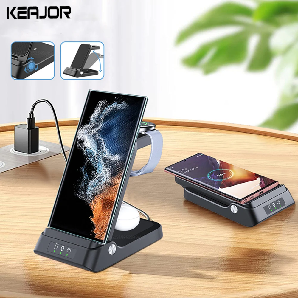 Wireless Charger 3 in 1  For Samsung Galaxy Watch 6/5 Pro Fast Charging Station For Galaxy S23 S22 S21 Charger Stand Foldable