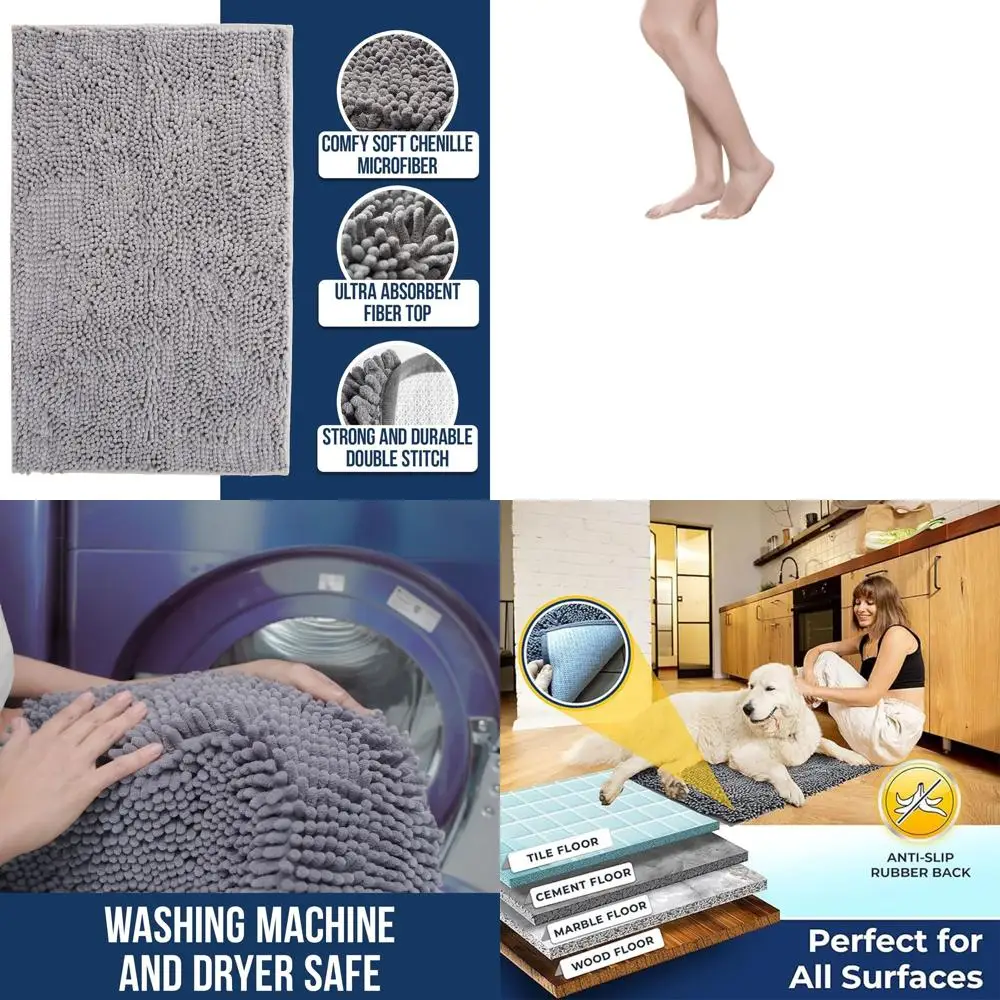 

Быстросохнущие коврики для ванной из синели из микрофибры — нескользящие, толстые, мягкие и впитывающие для ванной комнаты, кухни, душа — серые XL 59x35